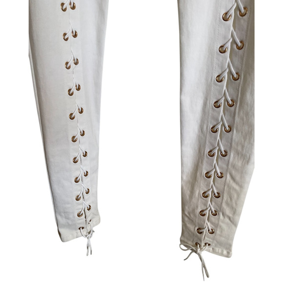 Redfox Jeans Womens Large White Lace Up Pants Skinny Grommet Stretch Shoestring - Picture 9 of 11